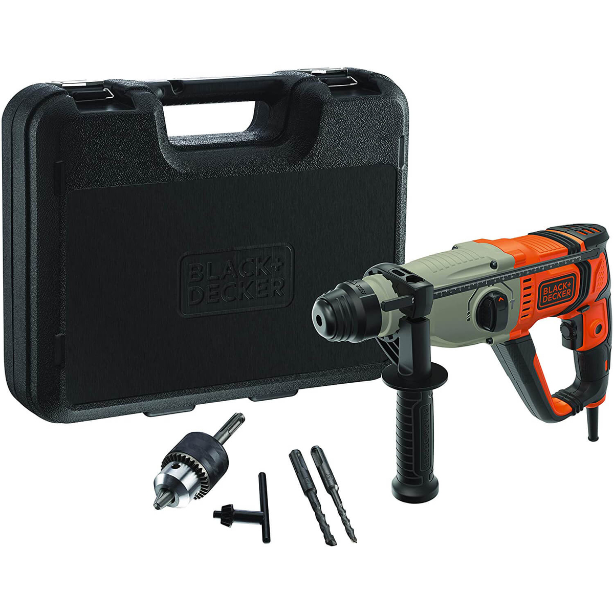 Перфоратор мережевий BLACK+DECKER, SDS-Plus, 800 Вт, 3.4 Дж, 0-5500 уд/хв,0-1200 об/мин, валіза, вага 5.36 кг BEHS02K