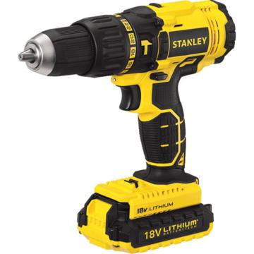 Дриль-шуруповерт STANLEY, безщіткова, ударна, 18 В, 2 Аг, 45 Нм, 350-1500 об/хв, патрон 13 мм швидкозатискний, кількість швидкостей - 2, вага 1.66 кг, 2 акумулятора, зарядний пристрій, валіза SCH201D2K