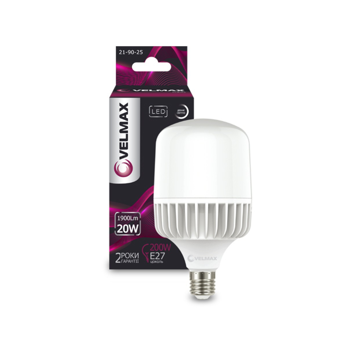 LED лампа VELMAX V-A65, 20W, Е27, 6500K, 1900Lm. 21-90-25-1