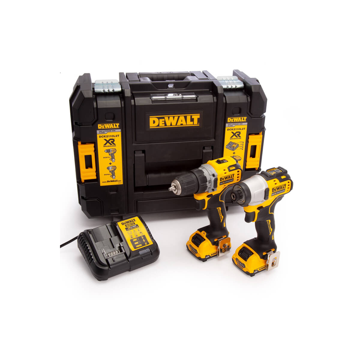 Набір з двох інструментів безщіткових DeWALT, 12 В XR Li-lon, 3 Аг, вага 5.1 кг, валіза, 2 акумулятори і зарядний пристрій DCK2110L2T