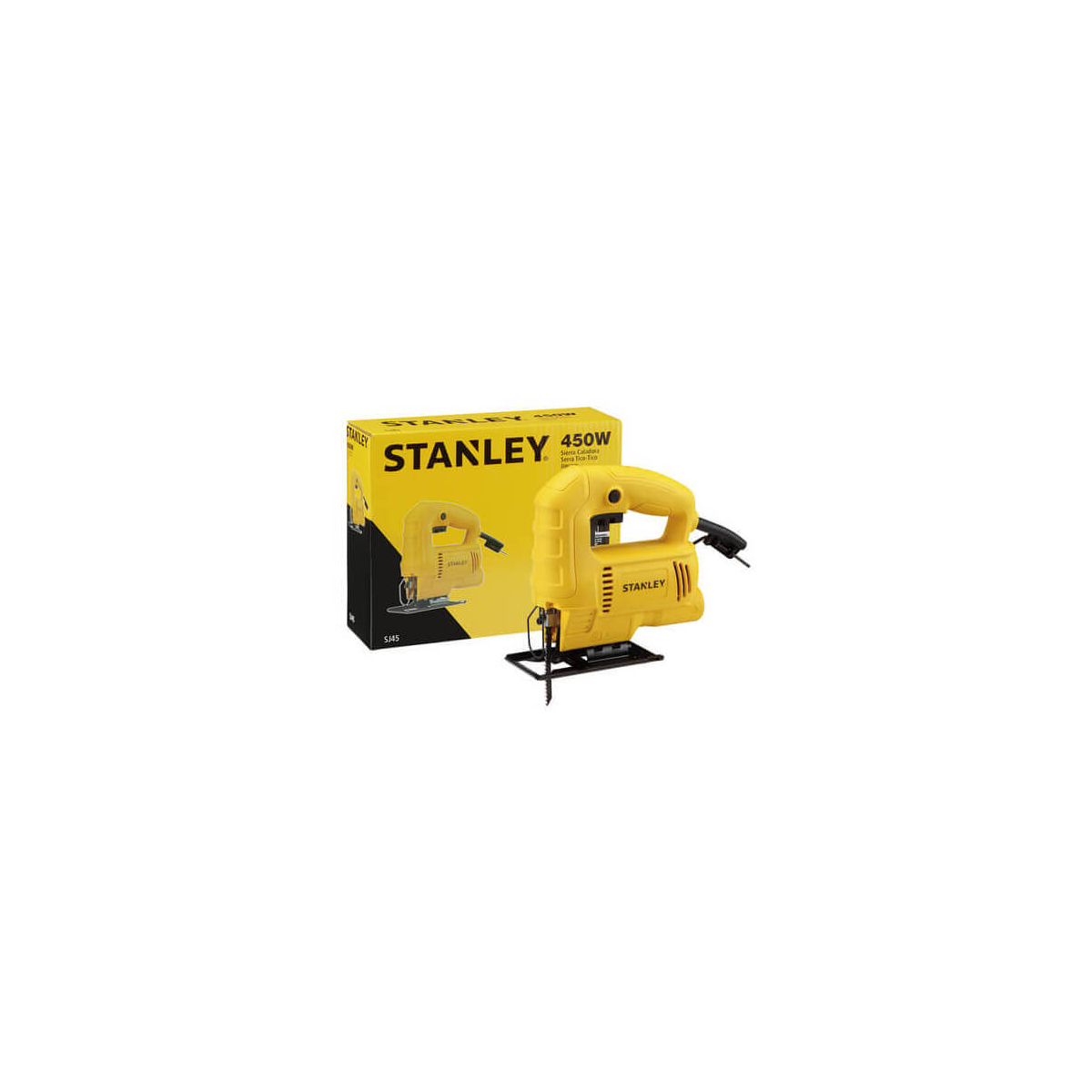 Пила лобзикова мережева STANLEY, 450 Вт, крок маятника 19 мм, швидкість х.х. 500 - 3.000 хід/хв, макс. глибина пропила деревини до 65 мм/метал до 6 мм, вага 1,8 кг SJ45