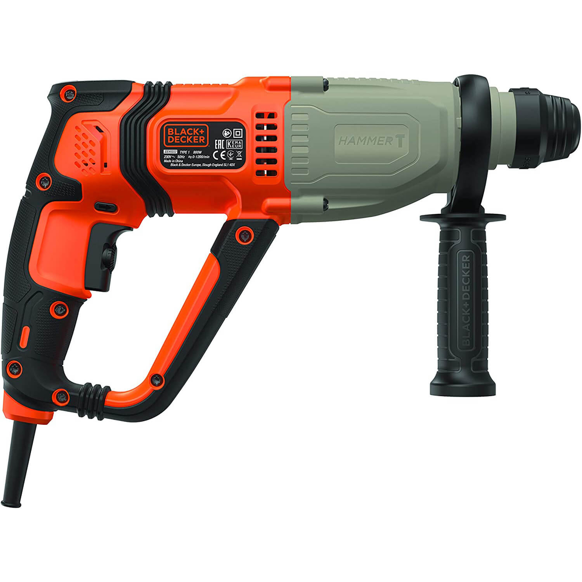 Перфоратор мережевий BLACK+DECKER, SDS-Plus, 800 Вт, 3.4 Дж, 0-5500 уд/хв,0-1200 об/мин, валіза, вага 5.36 кг BEHS02K